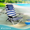 On-Your-Back Sand Chair, Beach Reclining Lawn Chair w/Backpack Straps, Outdoor Furniture for Pool, Camping, or Backyard, Blue Stripe