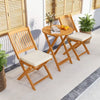 2 PCS Patio Bistro Set Acacia Wood Folding Set w/ Round Coffee Table & Padded Cushion Outdoor Chair and Table Set for Balcony Garden Beige