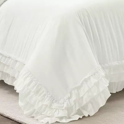3pc Ella Ruffle Comforter Bedding Set White - King