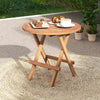 Patio Folding Side Table Indonesia Teak Wood Round Slatted Tabletop Portable Camping