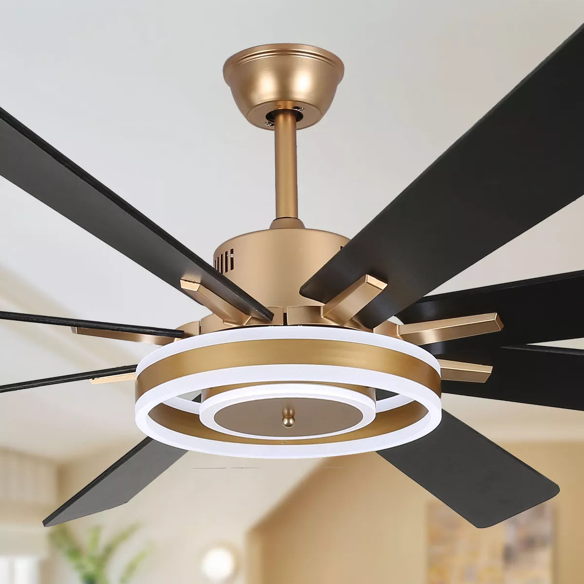 Modern Gold LED Ceiling Fan 6-Speed Reversible Chandelier