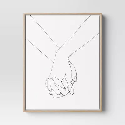 (Set of 2) Hands Framed Canvas - Modern Wall Art, Vertical Orientation, Sawtooth Back