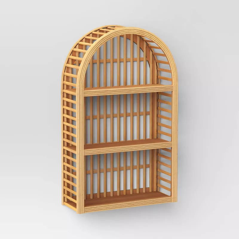 Wood and Rattan Wall Shelf Natural