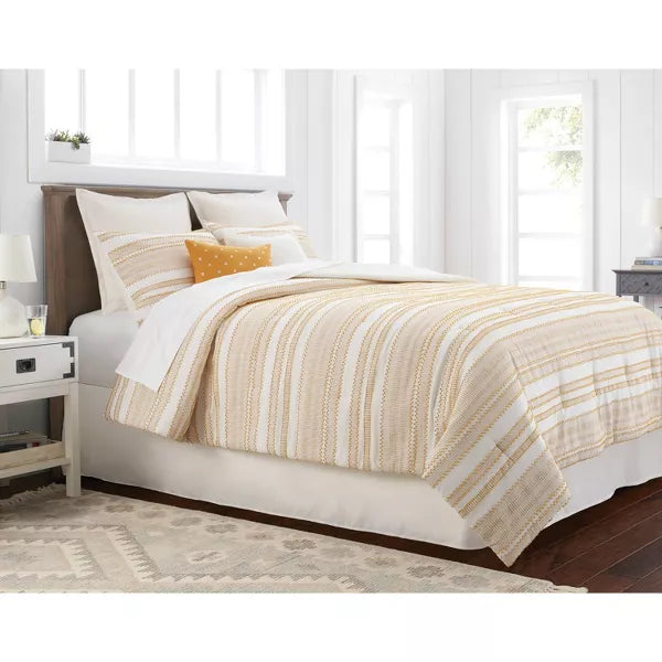 8pc Clipped Jacquard Stripe Comforter Bedding Set - Queen
