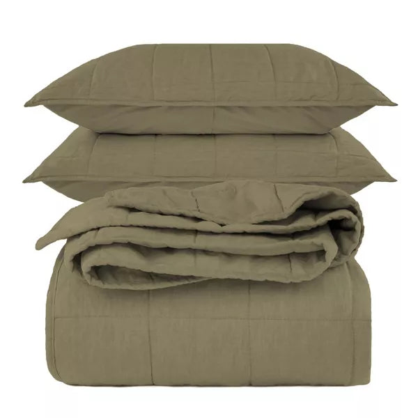 French Linen Box Stitch Quilt & Sham Set King/Cal King