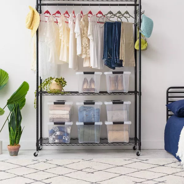 Storage Bin with Lid and Secure Latching Buckles