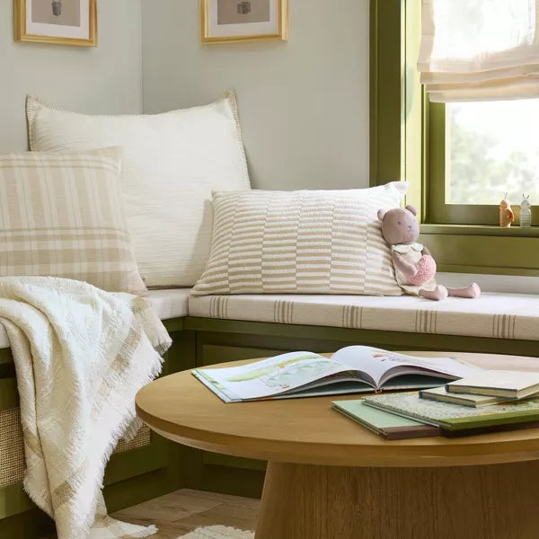 Textured Pinstripe Square Throw Pillow Cream - Set of 2