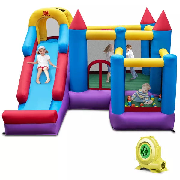 5-In-1 Inflatable Bounce Castle with Basketball Rim & Climbing Wall