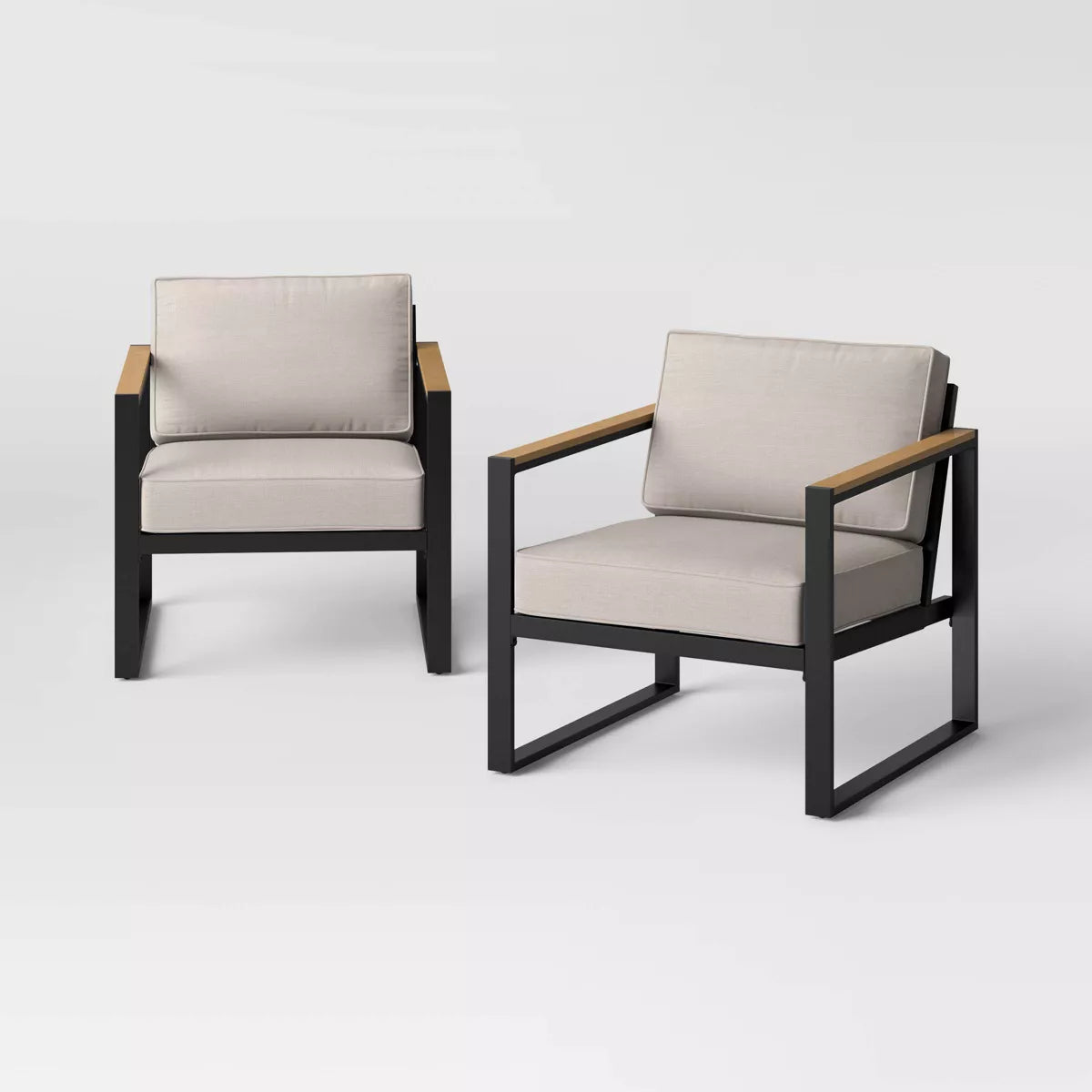 2pc Henning Outdoor Patio Club Chairs - Black SHOWROOM ITEM