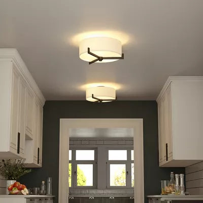 2-Light Semi Flush Mount with Fabric Shade