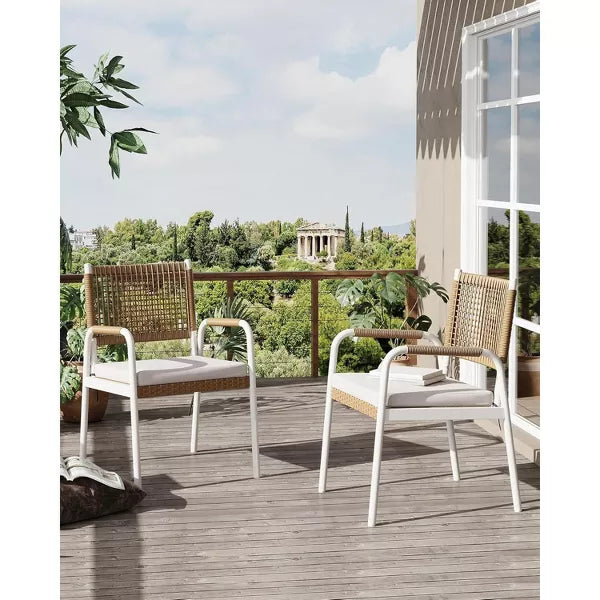 1-Piece Wicker Patio Chairs – Outdoor Wicker with Metal Frame and Stylish Square Rattan Design