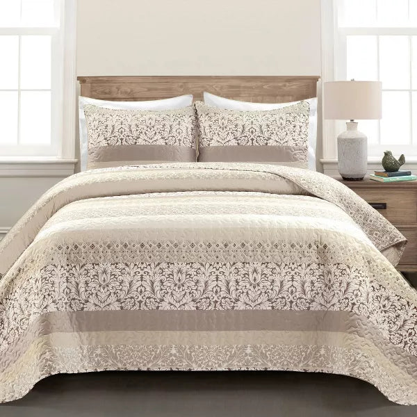 3pc Boho Stripe Reversible Oversized Quilt Set - King