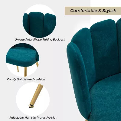 Barbara Contemporary Velvet Vanity Stool for Makeup Room, Moden Accent Side Chairs for Living Room with Shell Back and Golden Metal Legs