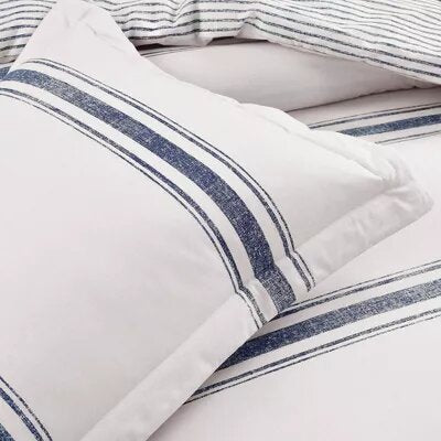 3pc California King Farmhouse Stripe Reversible Oversized Cotton Comforter Set Navy Blue: Machine Washable, OEKO-TEX Certified