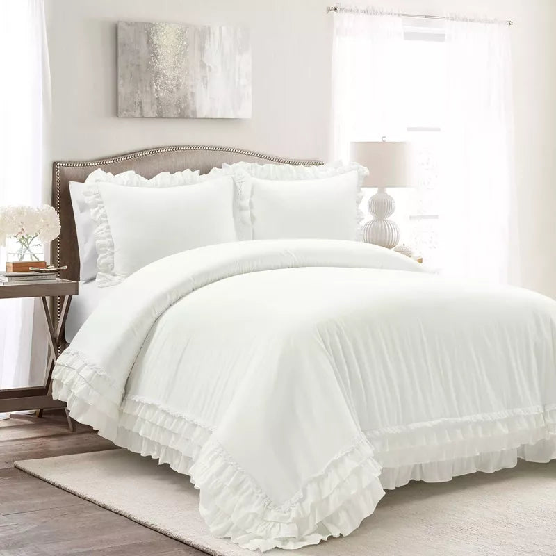 3pc Ella Ruffle Comforter Bedding Set White - King