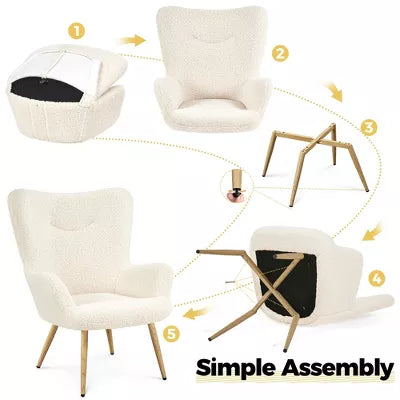 Boucle Accent Chair with Wood-tone Metal Legs