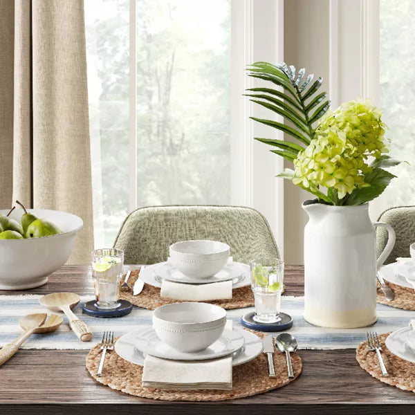 10pc Porcelain Beaded Rim Dinnerware Set White