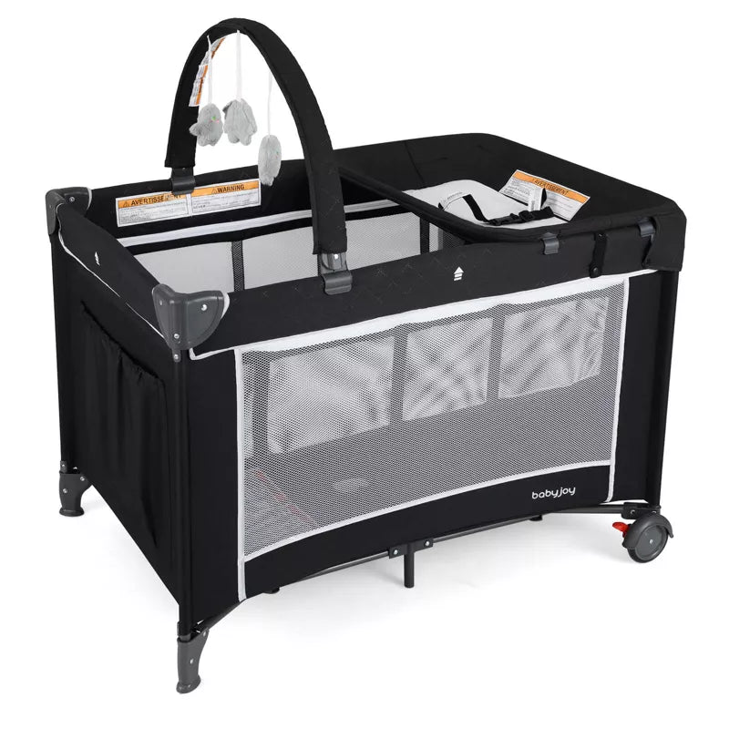 3 in 1 Pack and Play with Toy Bar Diaper Changing Table with Safety Belt