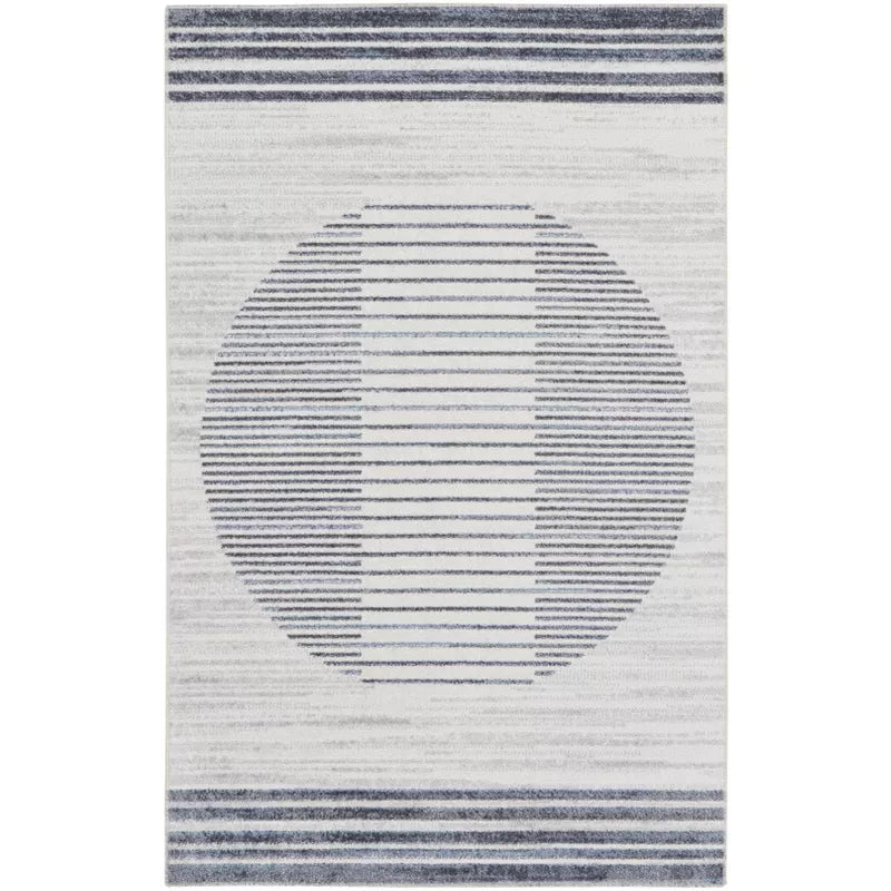 Astra Machine Washable Stripe Circle Mid-Century Modern Indoor Rug 2'2" x 4'