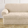 2pc Stretch Jacquard Damask T Cushion Loveseat Slipcovers Oyster