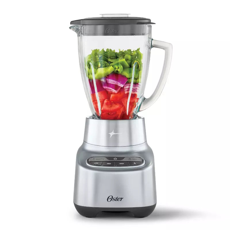 2-in-1 One Touch Blender - Stainless Steel: Glass Jar, 6 Speeds, Smoothies, Ice Crush, Dishwasher-Safe Parts