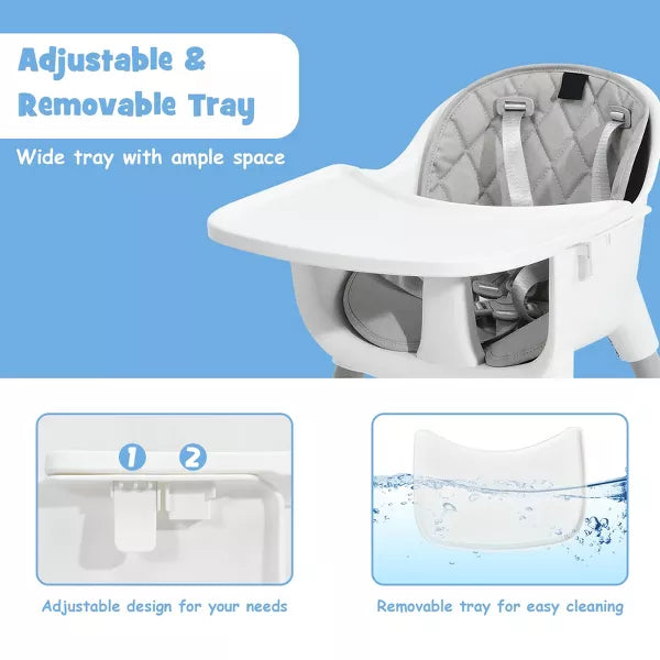 Chair for Babies and Toddlers w/Safety Harness, PU Leather Cushion & Removable Food Tray, Gray
