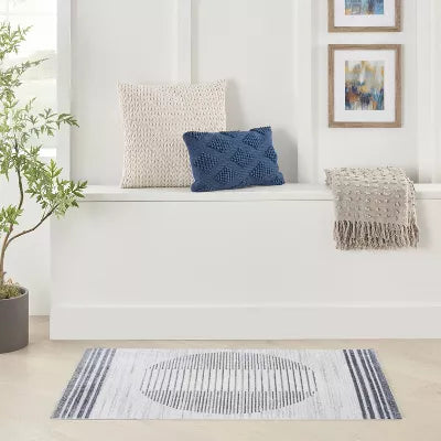 Astra Machine Washable Stripe Circle Mid-Century Modern Indoor Rug 2'2" x 4'