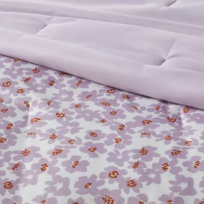 Reversible Microfiber Printed Comforter Ivory/Light Purple Floral - King