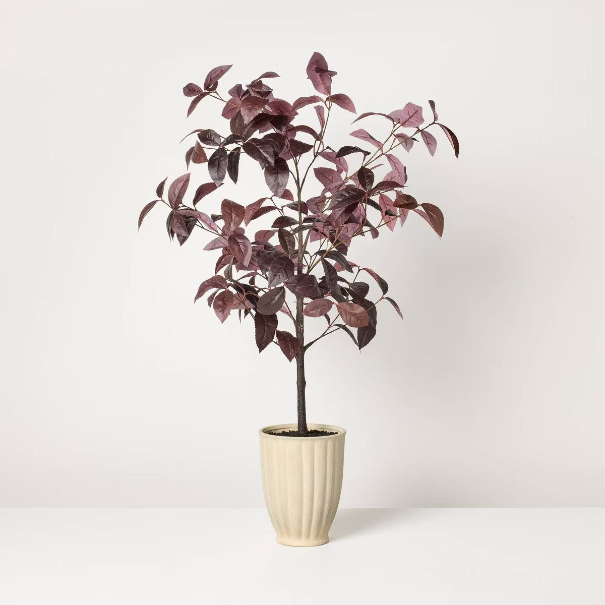 34" Black Plum Leaf Potted Artificial Fall Mini Tree SHOWROOM ITEM