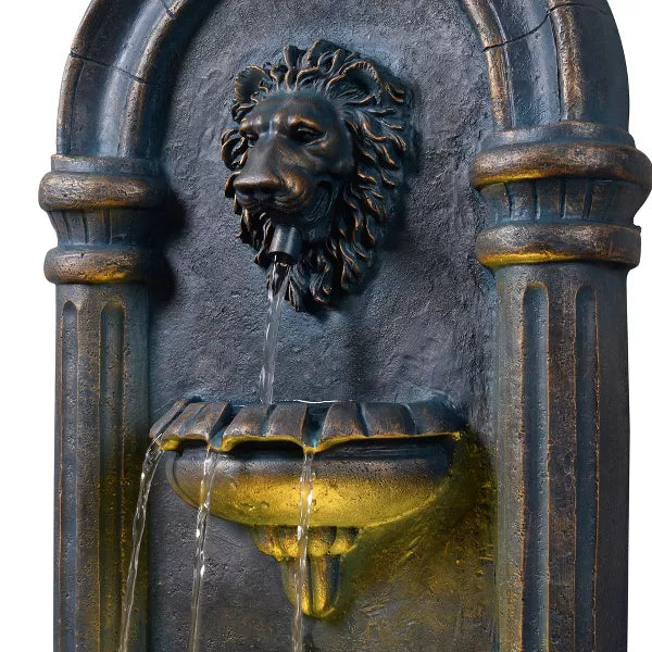 2-Tier Lion Head Stone Waterfall Fountain Antique Copper