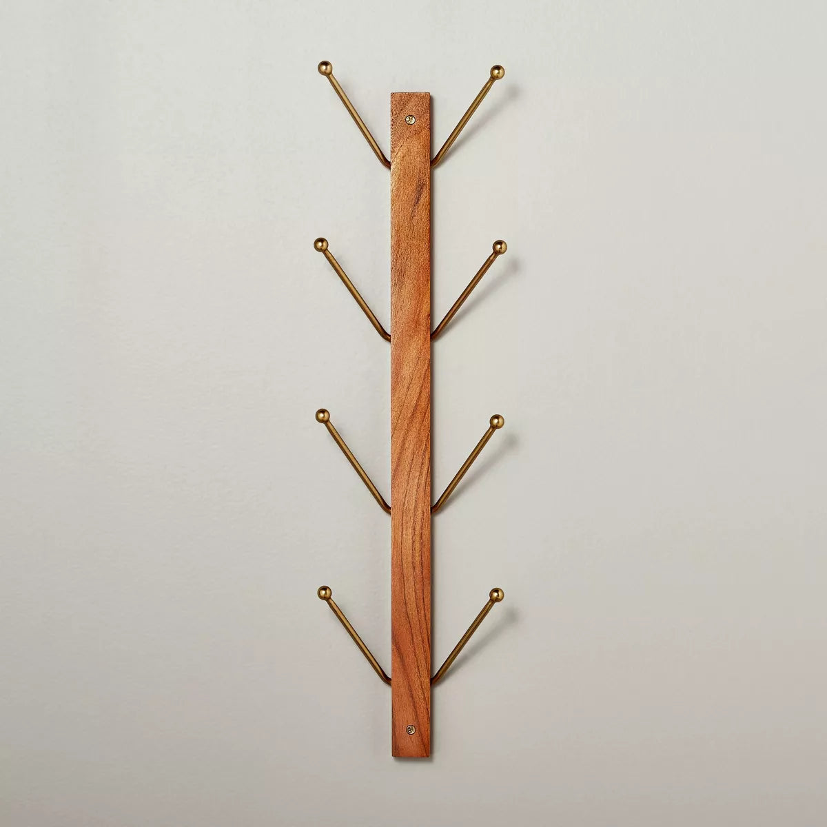 Wood & Metal Vertical Wall Rack Brown/Brass - Entryway Storage, No Assembly Required