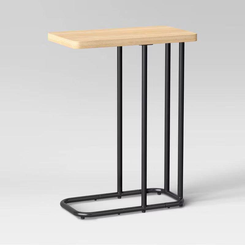 Mixed Material Wood and Metal Rectangle Top C Table Natural Wood