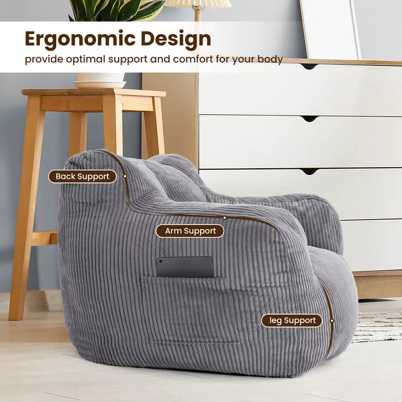 Bean Bag Chair, Corduroy Lazy Sofa Bean Bags Comfy Couch with Armrests