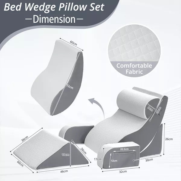 6-Piece Ergonomic Wedge Pillow Set Memory Foam Pillow for Back Leg Support