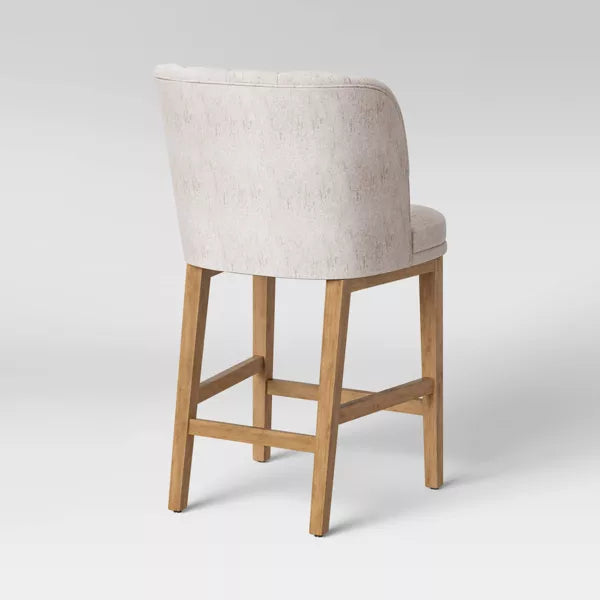 Winfall Tufted Barrel Counter Height Barstool Linen: Ergonomic, Rubberwood Legs, Polyester Upholstery