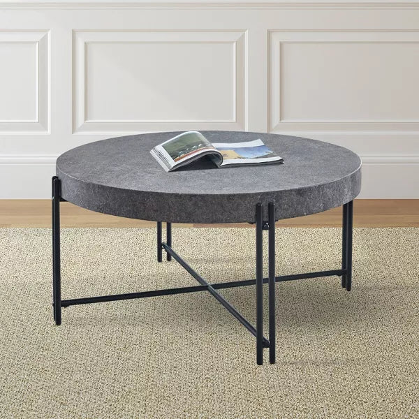 Morgan Round Cocktail Table Gray - Industrial Style, Faux Concrete, Iron Base