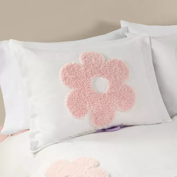 Elle Floral Reversible Tufted Chenille Kids' Duvet Cover Set White/Purple - Twin