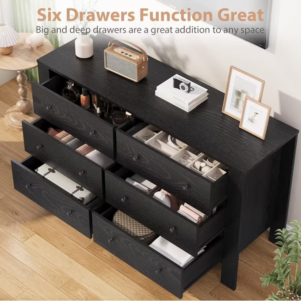 6-Drawer Double Dresser, Modern Wooden Storage Organizer