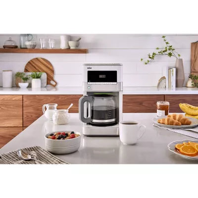 12-cup Drip Coffee Maker - Stainless Steel/White: Automatic Shut-Off, Glass Carafe
