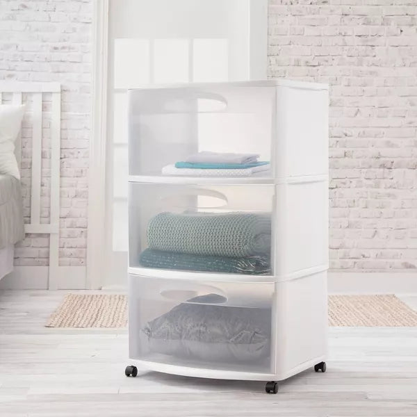 Three Drawer Wide Cart with Clear Drawers