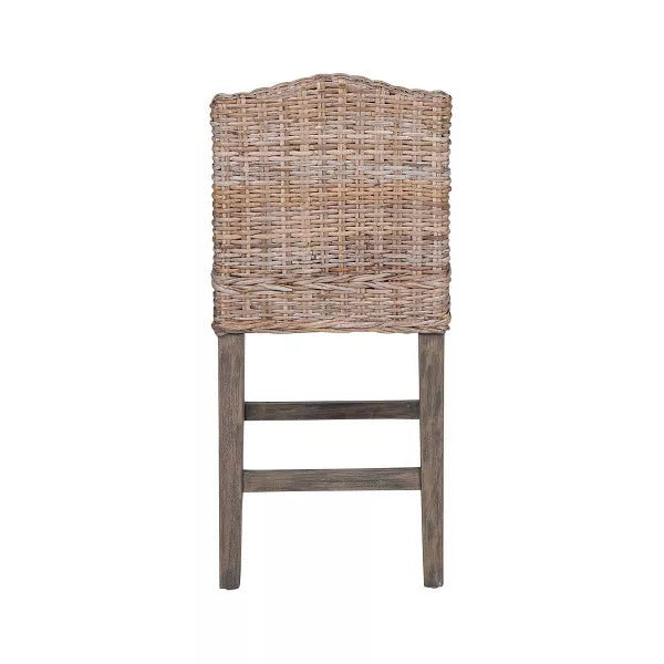 1-Piece Durham Rattan Counter Height Barstool with Upholstered Seat and Wood Base Tan: Cotton