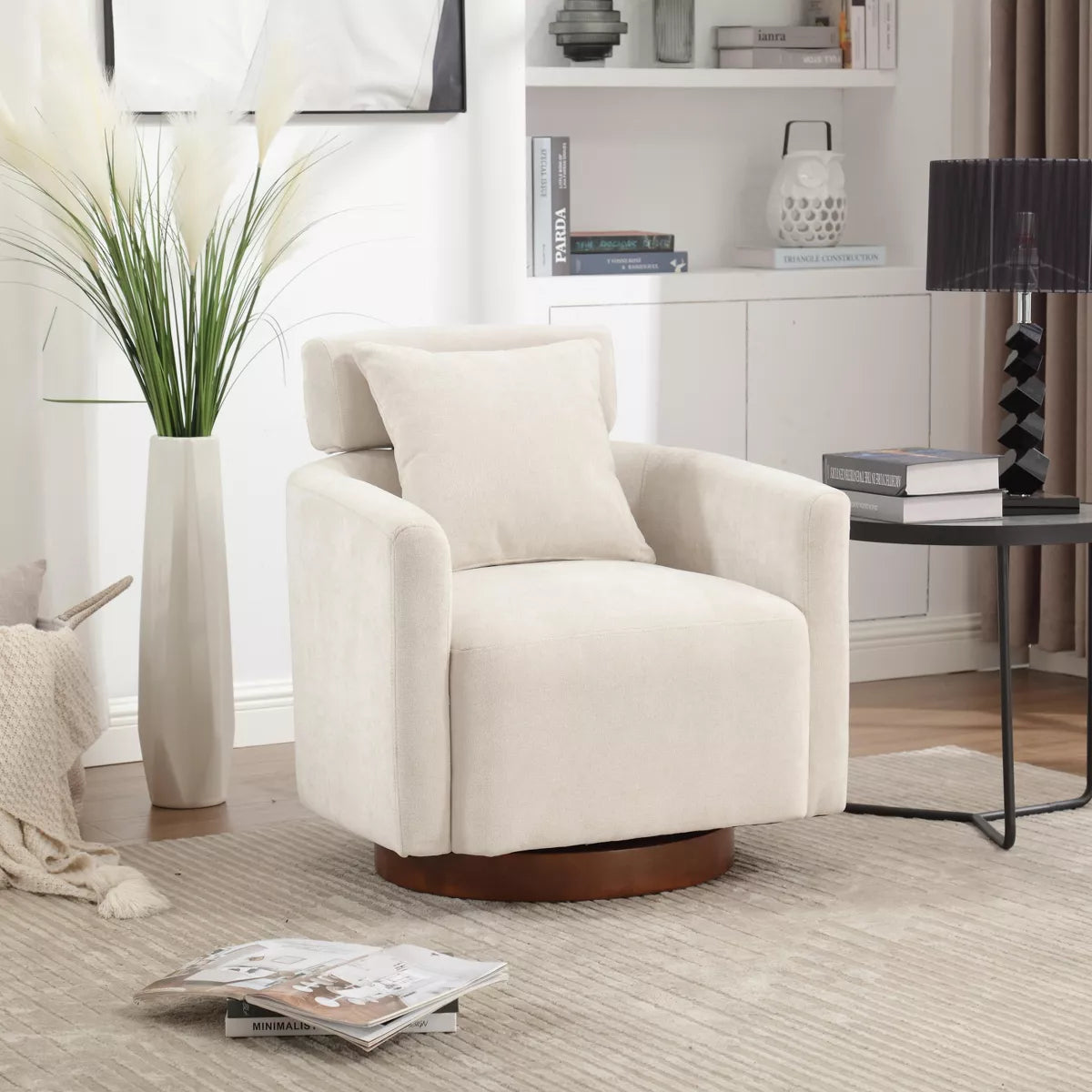 27.17"W Modern Swivel Chenille Upholstered Accent Chair - Beige SHOWROOM ITEM