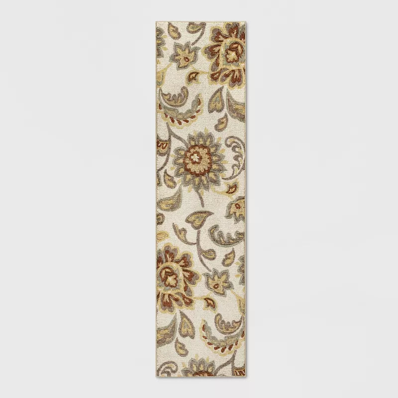 2'x7' Washable Runner Floral Paisley Rug Beige