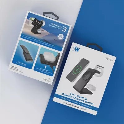 3-in-1 Magnetic Wireless Charger - Black