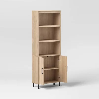 Mixed Material Library Bookcase with Doors Natural Wood