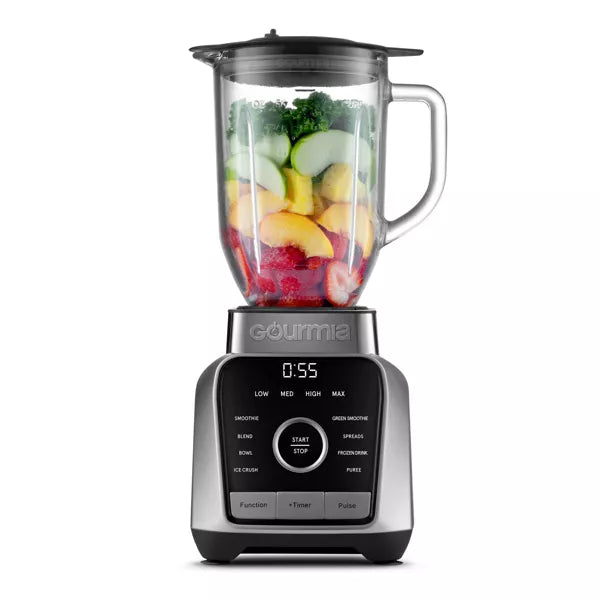 Digital Blender with 8 Total Blend Programs, 4 Speeds & Round-Plated Tamper Gray: Crushes Ice, Smoothie Maker