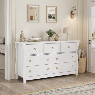 7 Dresser for Bedroom, Drawer with Storage Freestanding, Wooden, Natural Oak