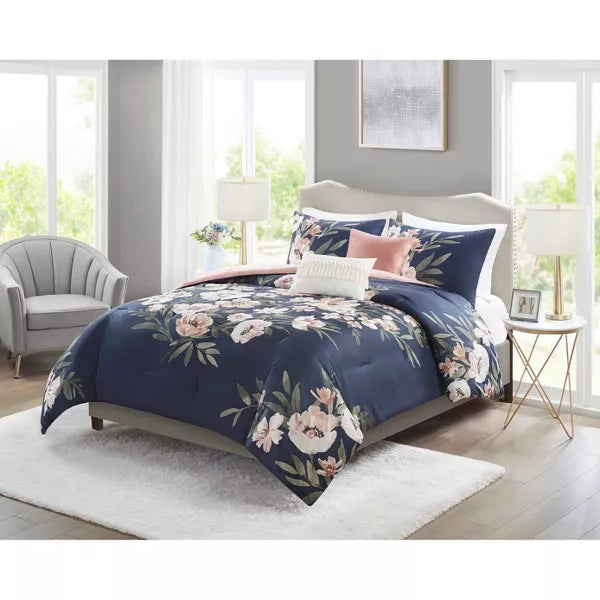 Leilani Floral Print Comforter Bedding Set Navy/Blush - Twin/Twin Extra Long