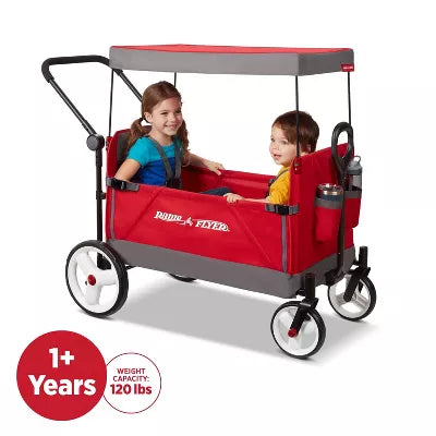 Convertible Kid & Cargo Stroller Wagon with Canopy: Steel & Plastic Frame