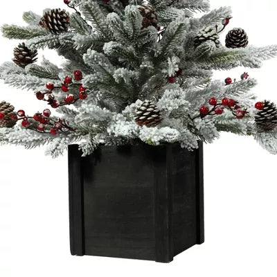 Unlit Flocked Stockhorn Artificial Christmas Tree: Pinecones, Berries, Sheltered Outdoor Use